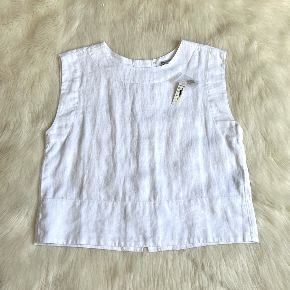 🆕Madewell Bateau-Neck Tank in 100% Linen COLOR Eyelet White Sz Small - Picture 10 of 12